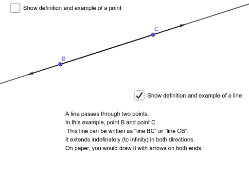 Example and Definitions of a Point and Line – GeoGebra