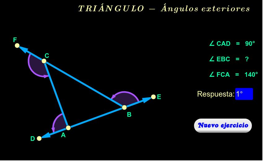 Triángulo ( ángulos exteriores ejercicios ) GeoGebra Triángulo ( ángulos exteriores ejercicios ) GeoGebra