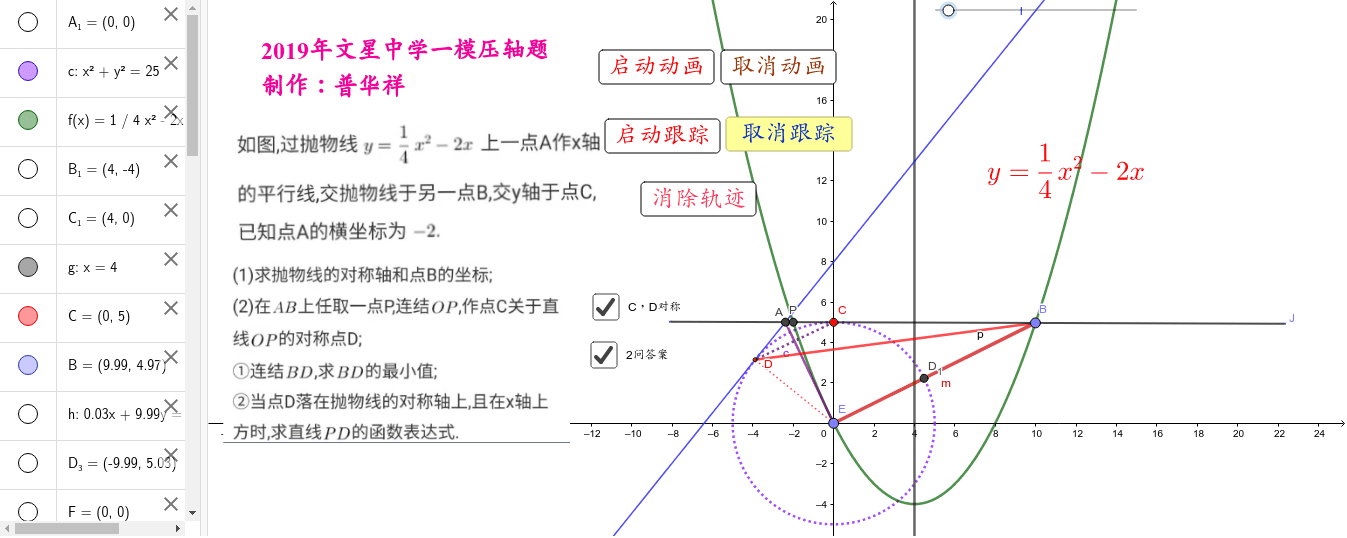 文星中学一模数学压轴题 Geogebra