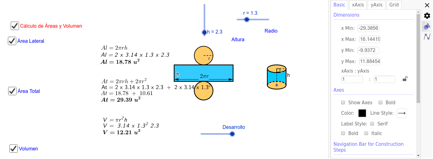 CÁLCULO DE VOLUMEN CILINDROS – GeoGebra