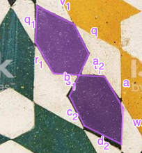 I due esagoni viola rappresentano una simmetria centrale (rotazione di 180°).
