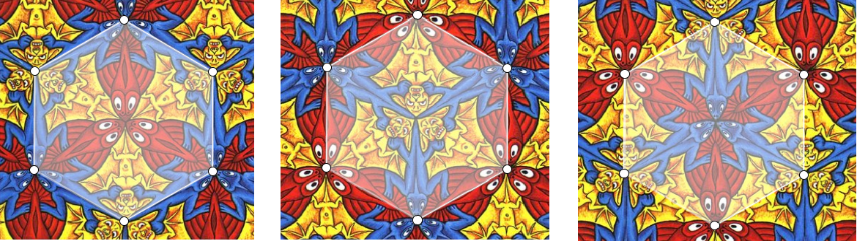 [justify][b]En el hexágono 1[/b][/justify][list=1][*]Los lagartos azules están sobre los lados del hexágono.[b] [/b]
[/*][*]﻿Las cabezas de los peces rojos en el centro.[/*][*]﻿En el centro consigues tres murciélagos amarillos pegados por la cola.[/*][/list][b]En el hexágono 2
[/b][list=1][*]En centro tenemos las tres cabezas de los murciélagos.[/*][*]Y las tres colas de los lagartos azules.[/*][*]Quedando los peces rojos sobre los lados ﻿del hexágono.[/*][/list][b]En el hexágono 3
[/b][list=1][*]Los murciélagos amarillos están sobre los lados del hexágono.    ﻿[/*][*]Las cabezas de los lagartos azules en el ﻿centro.[/*][*]﻿Y también en el centro, los tres peces rojos ﻿pegados por la cola.

[/*][/list]