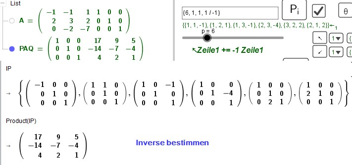 2. Inverse P A = id ==> Product(IP)=A^-1