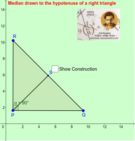 Median drawn to the hypotenuse of a right triangle GeoGebra