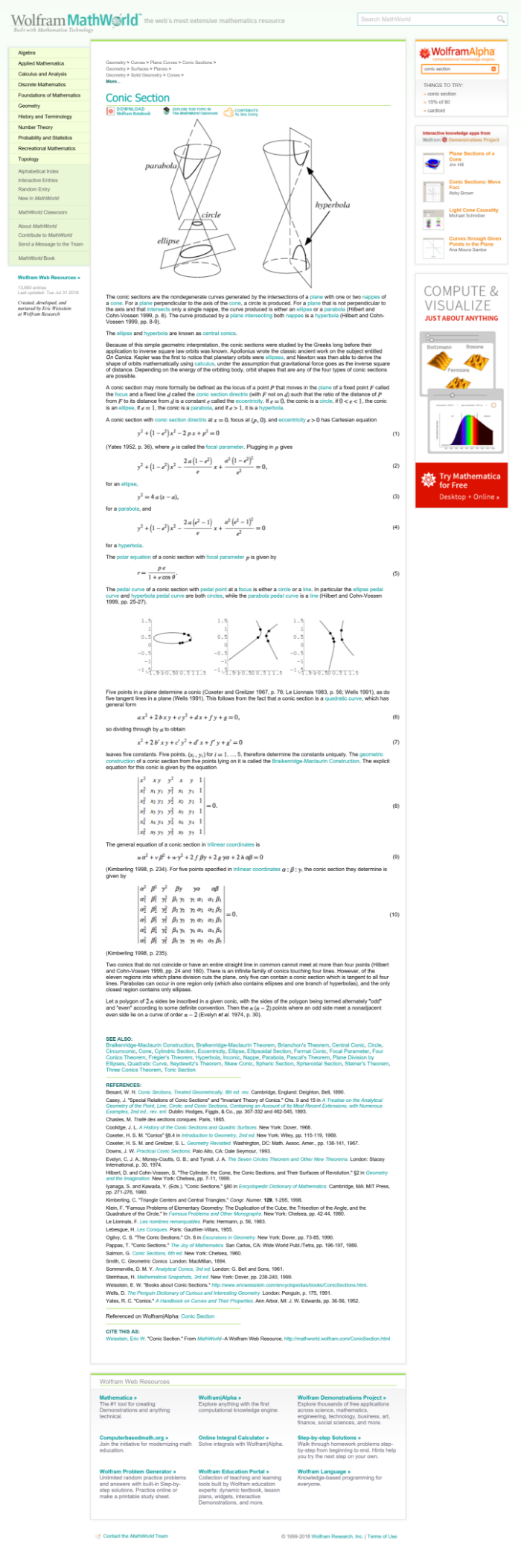 http://mathworld.wolfram.com/ConicSection.html