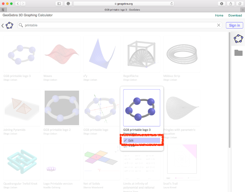 [size=100][i][color=#0000ff]Athugið:[/color][/i] Nýta má leitina Leit á [i]GeoGebra Materials[/i] í leitarglugganum efst á síðunni. Með því að leita að [b]printable[/b], til dæmis, þá koma ýmsir prentanlegir hlutir.[/size]