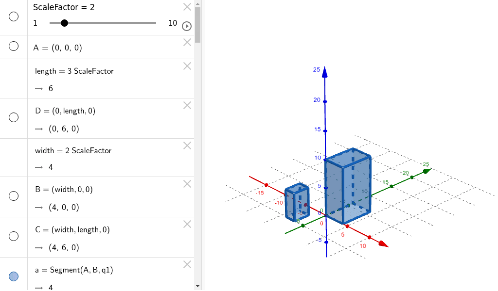 Scale Factor Surface Area Volume GeoGebra