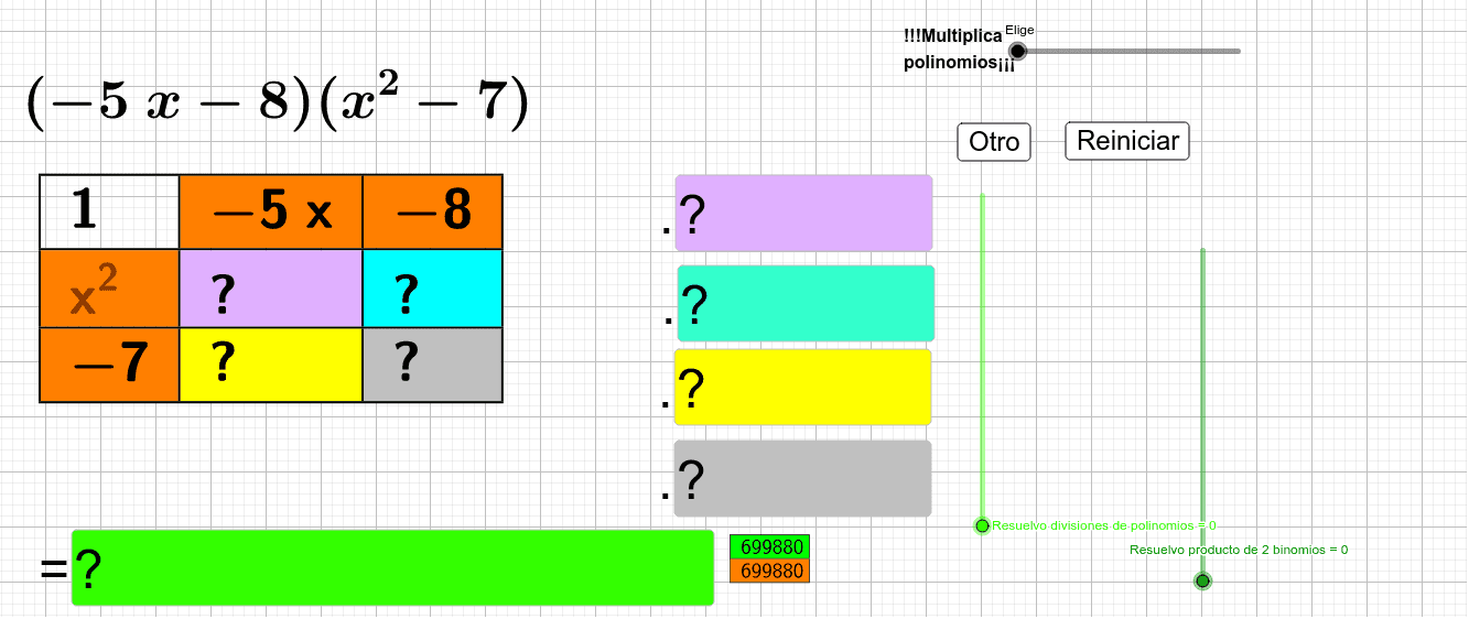Resuelve productos y cocientes de polinomios