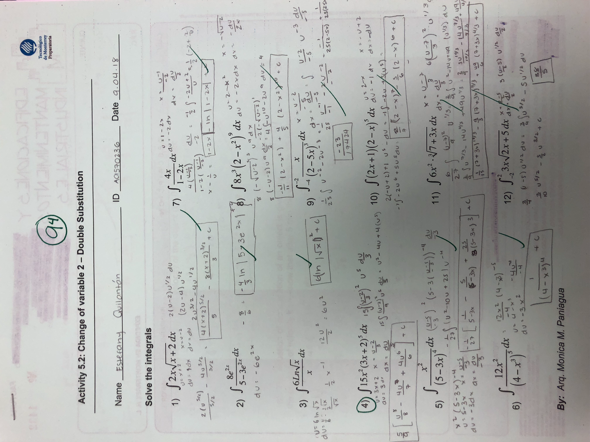El método de Change of variable fue muy importante, y la doble sustitución fue uno de los temas más difíciles que tuve en el semestre.