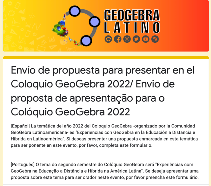 Da clic aquí para acceder al formulario para enviar tu propuesta:
 [url=https://forms.gle/N1dZJUf1gEt4fA6o8][/url][url=https://forms.gle/oJwqD3eH5uLTNHiC8]https://forms.gle/oJwqD3eH5uLTNHiC8 [/url]