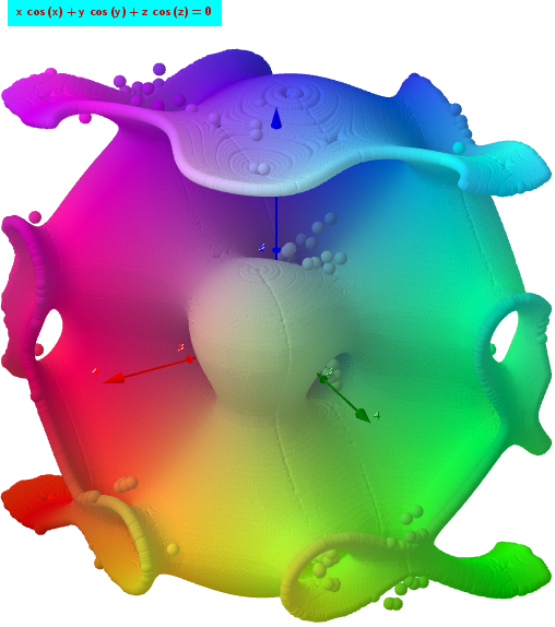 implicit surface: x*cos(x)+y*cos(y)+z*cos(z)=0  x,y∈[-3,3]; z∈[-5,5]