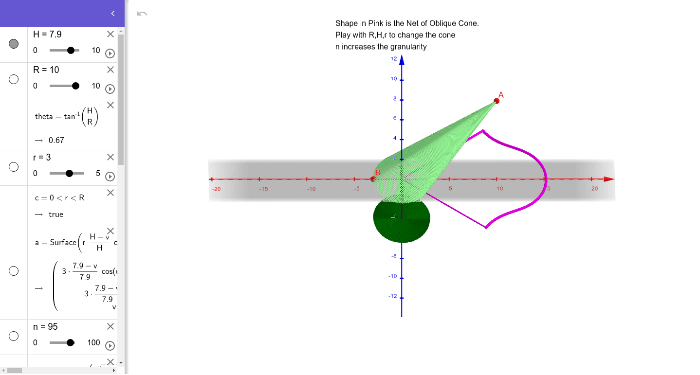 net of oblique cone GeoGebra