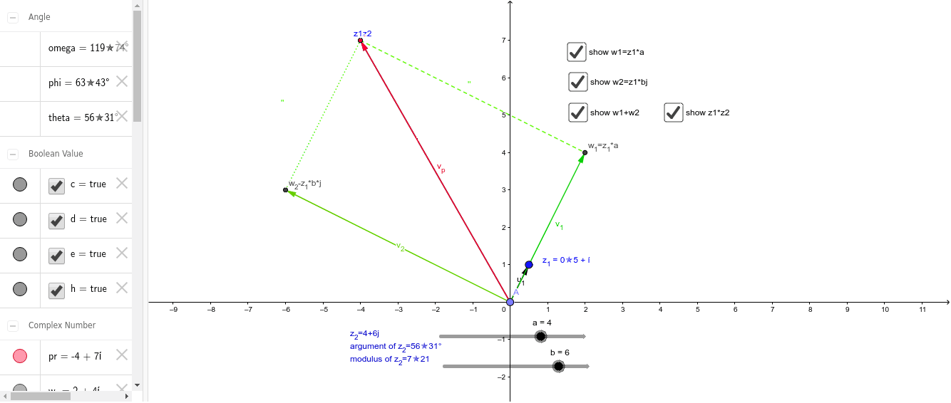 Multiplying complex numbers using their polar form geometrical proof