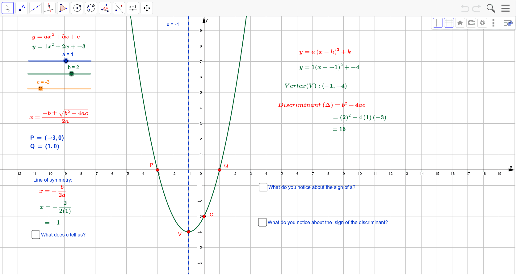 All characteristics of the quadratic function. – GeoGebra Throughout Characteristics Of Quadratic Functions Worksheet