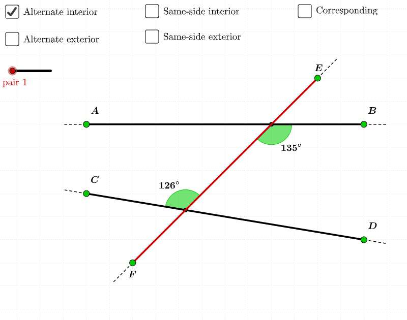 Lesson and Practice Angles Between Two Lines and a Transversal GeoGebra