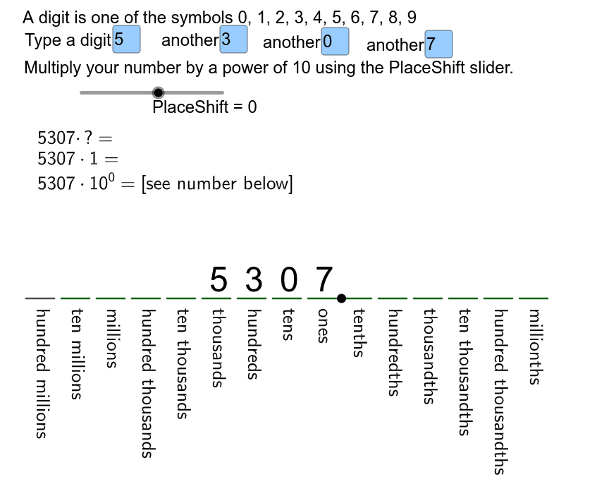 Place value and multiplication by powers of ten – GeoGebra