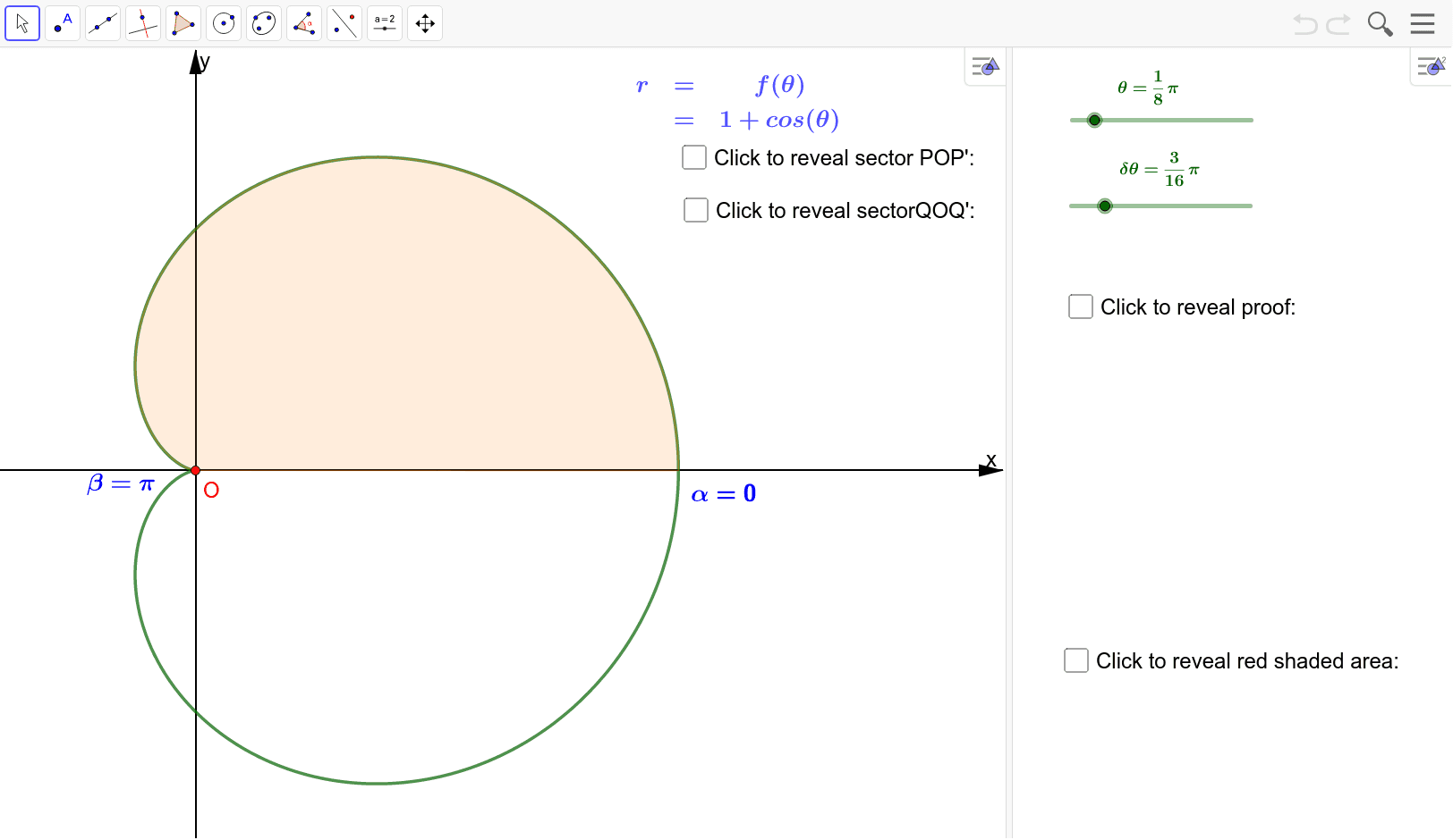 Finding the area enclosed by a polar curve – GeoGebra