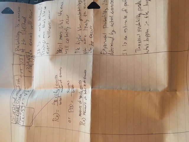 I chose these notes because I just chose them. These are the notes for probability. I didn't finish them but it's just formulas for finding out the probability of things. This is cool because like you can figure out the future kind of.