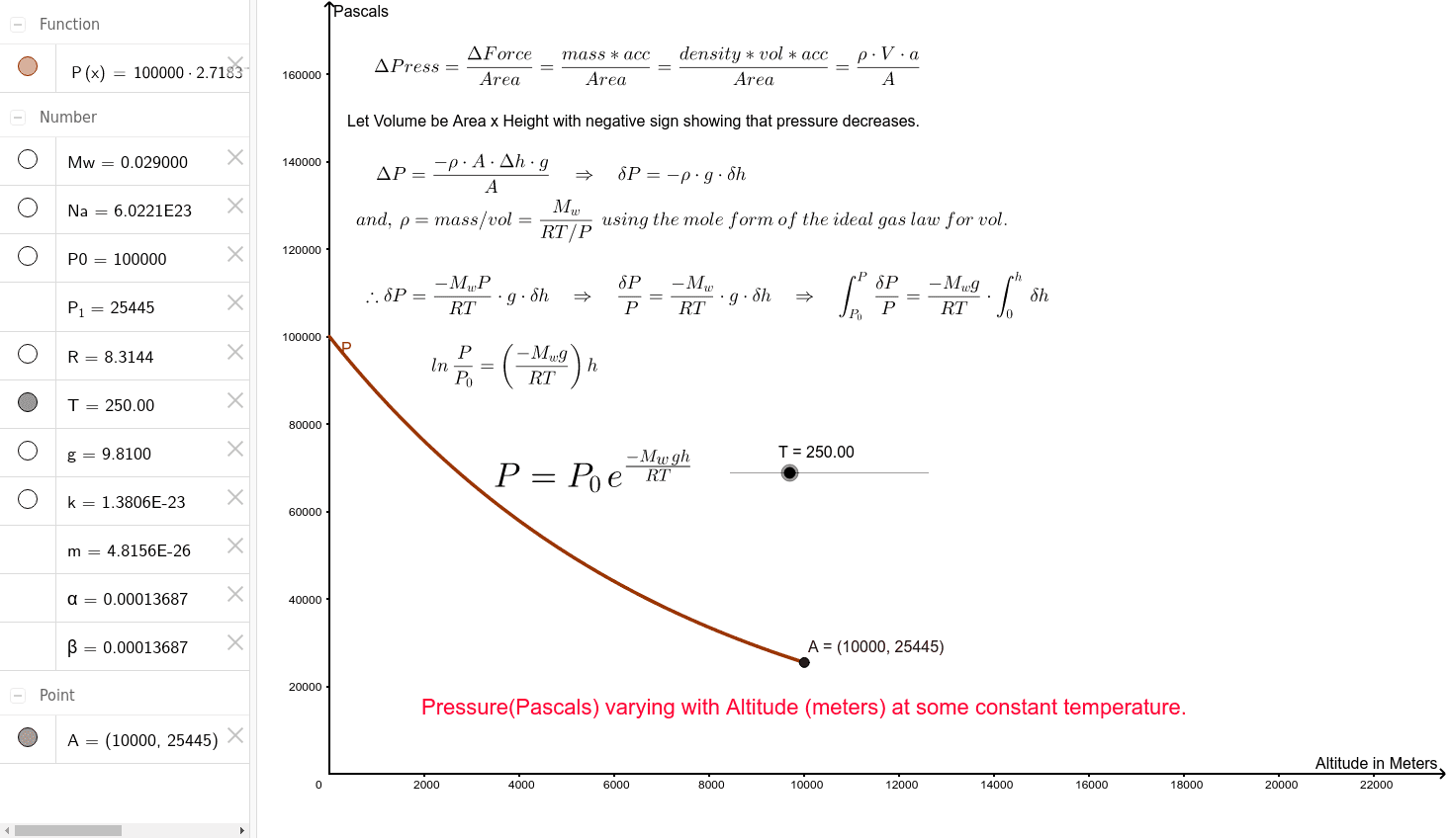Air Pressure at Altitude GeoGebra
