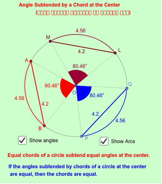 Angle Subtended by a Chord at the Center GeoGebra