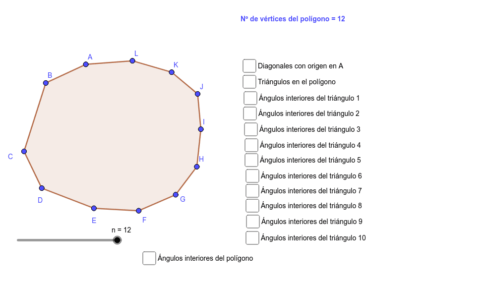 Si mueves el deslizador n, puedes cambiar el número de vértices del polígono