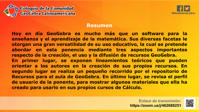 Comunidad GeoGebra Latinoamericana (2019). [i]Sesión 2 [evento de Facebook][/i]. Recuperado de [url=https://www.facebook.com/pg/GeoGebraLatino/photos/?tab=album&album_id=356707834969292]fb.com/334372257202850/photos/?tab=album&album_id=356707834969292[/url]