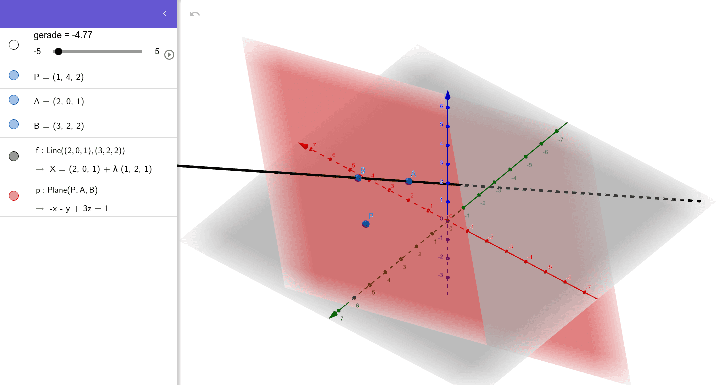 Ebene aus Gerade und einen Punkt – GeoGebra