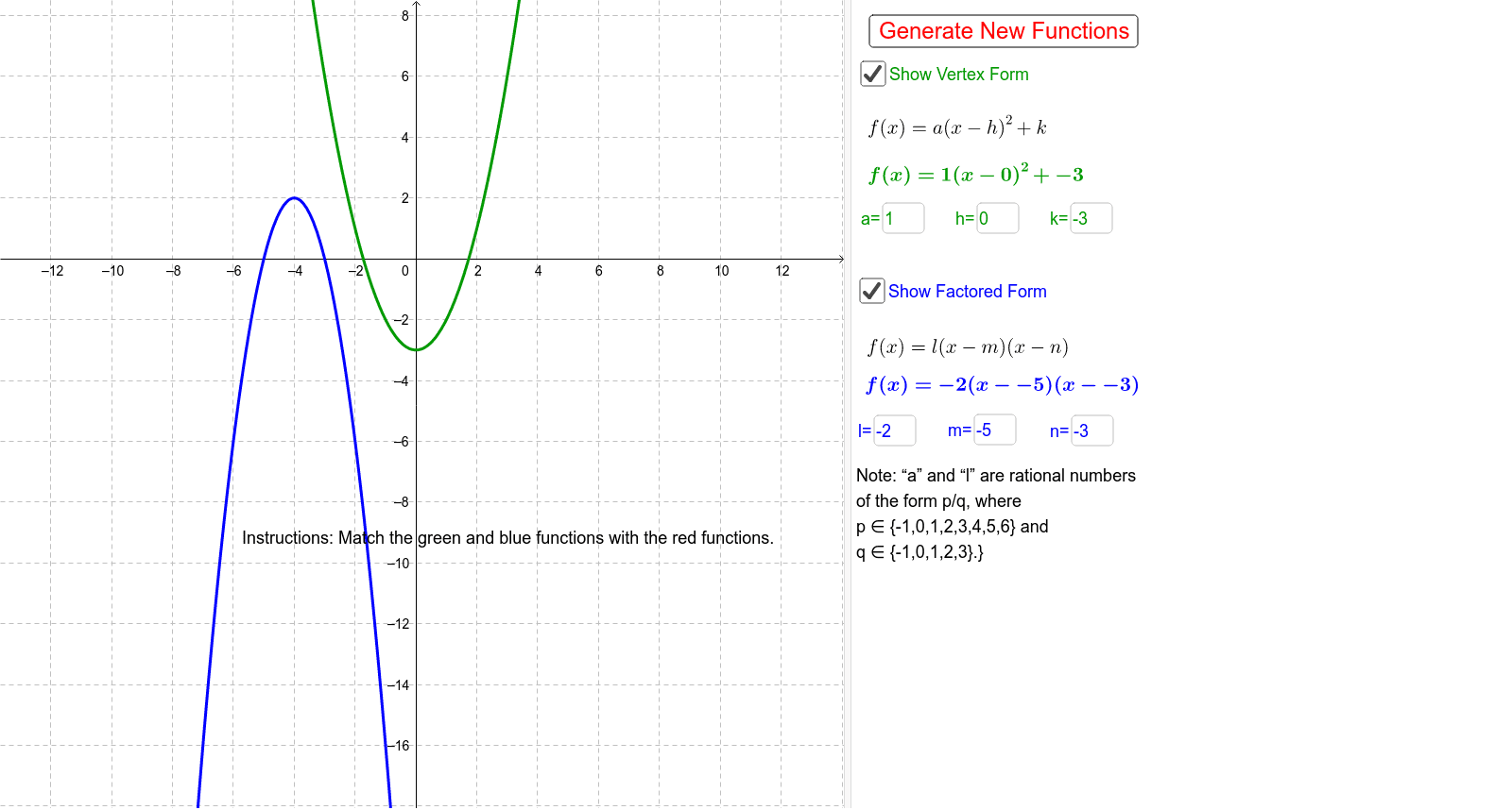 Matching Quadratic Functions – GeoGebra