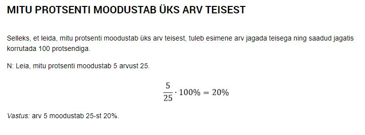 1. LOE. Loe, kuidas arvutada, mitu protsenti moodustab üks arv teisest. Allikas www.taskutark.ee.