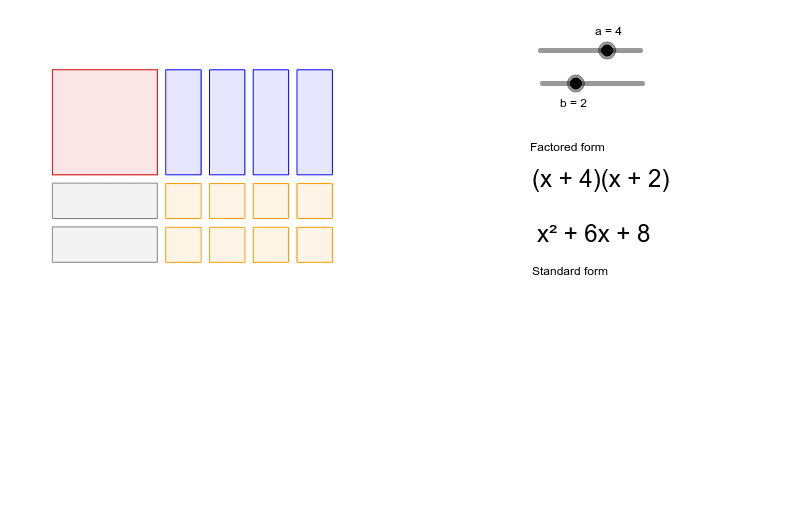 Area model and factored form vs standard form GeoGebra