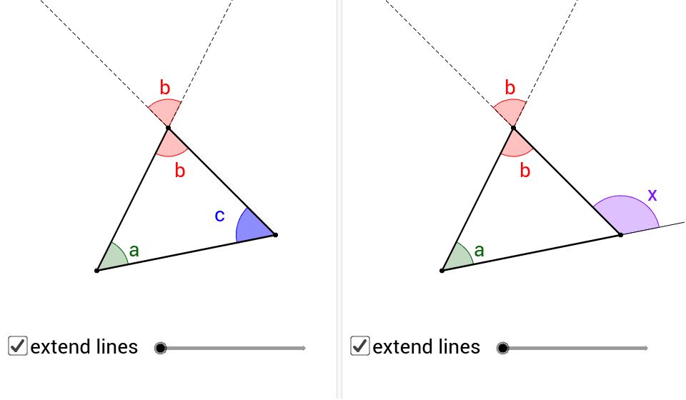 Interior Exterior Angles Of Triangles 三角形內角和及外角 Geogebra