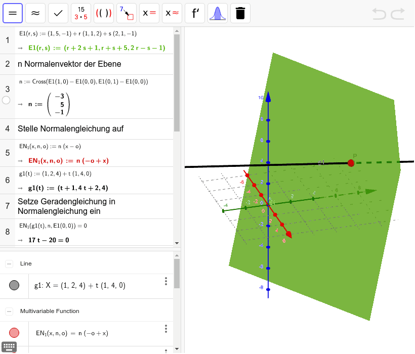Ebene Koordinatenform x Gerade – GeoGebra