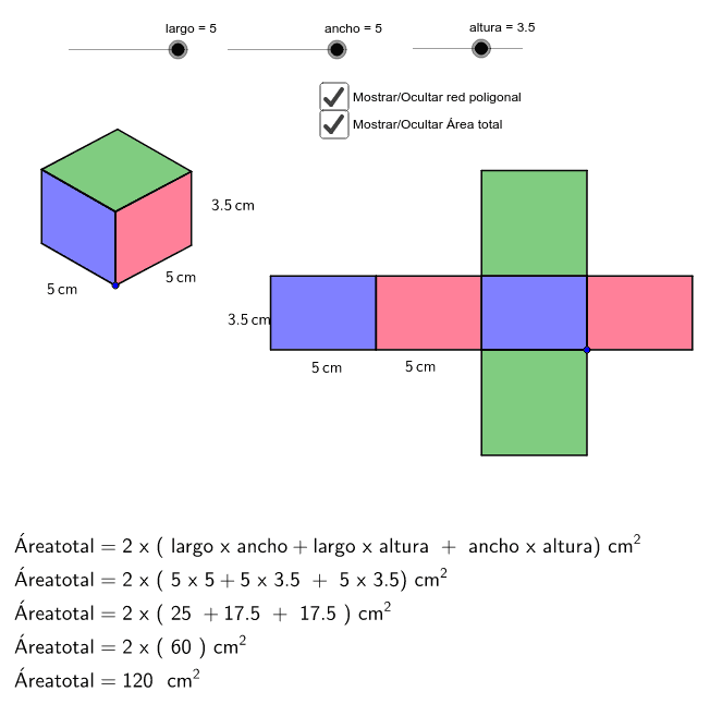 Área de un prisma de base rectangular GeoGebra