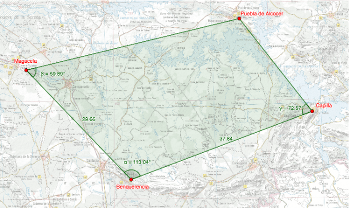 Observa el cuadrilátero que hemos construido con vértice en cada castillo.