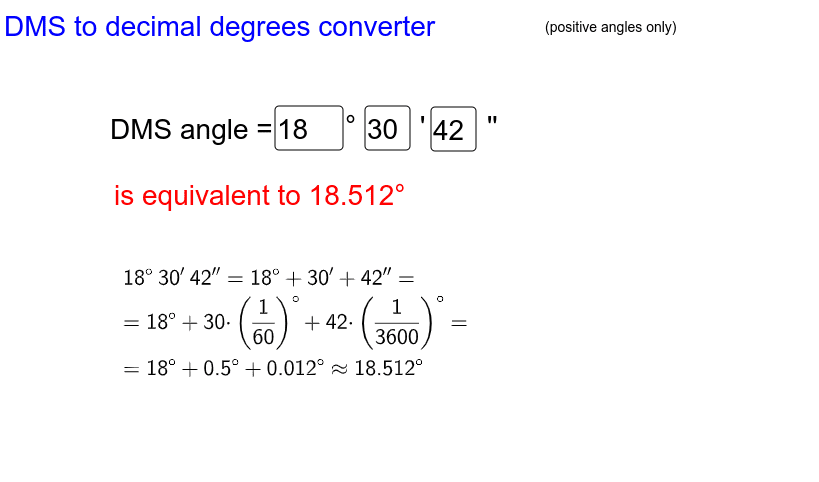 dms decimal angle converter GeoGebra