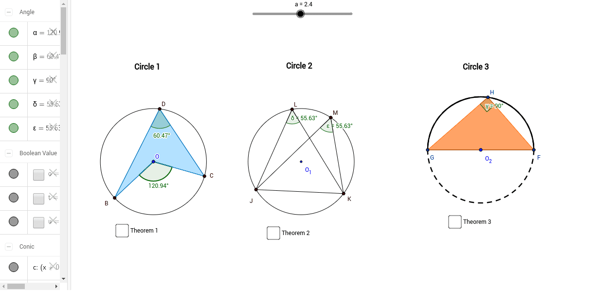 Circle Theorems Angle properties GeoGebra