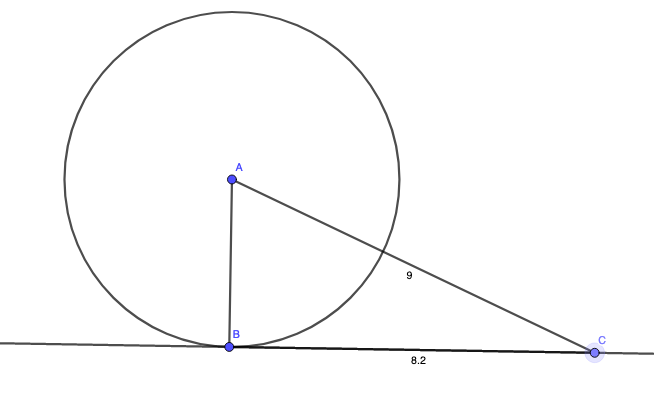 In the picture below, AB is the radius and BC is a tangent line to the circle.