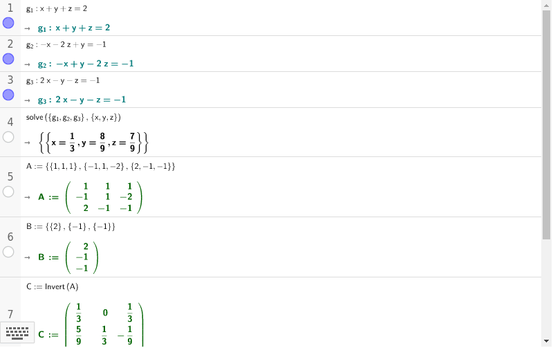 Lösung eines Gleichungssystems mit Matrix – GeoGebra