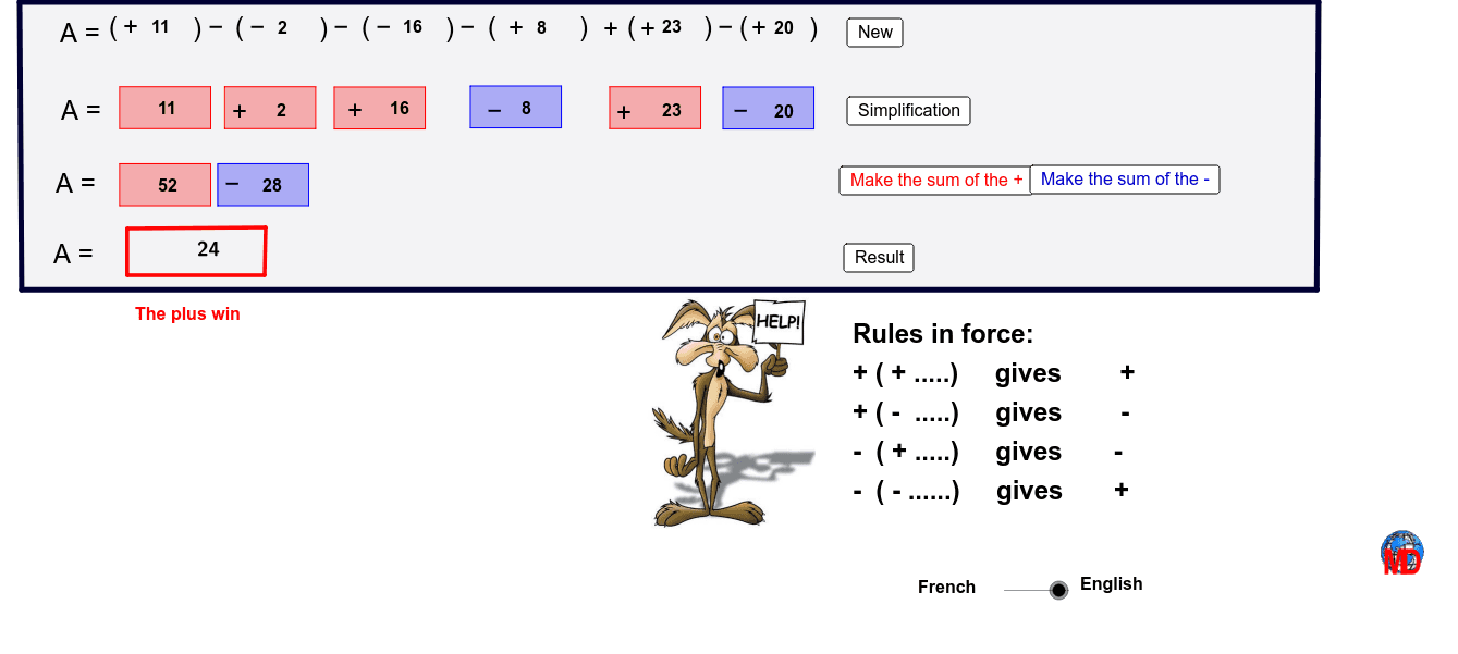 Algebraic sum shop