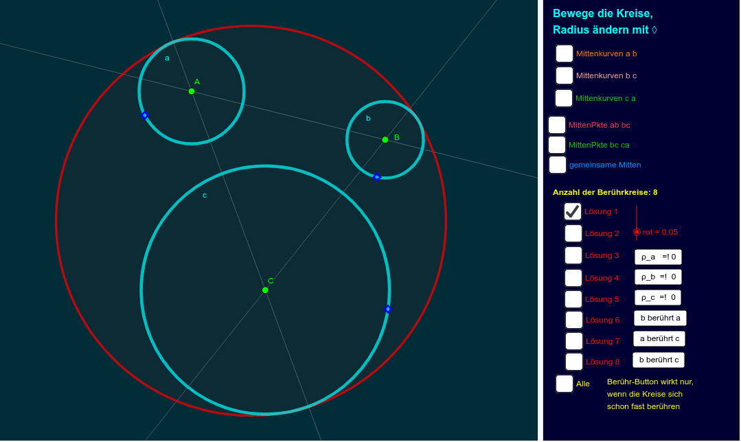 Apollonios' Problem lösen mit geogebra-Werkzeugen