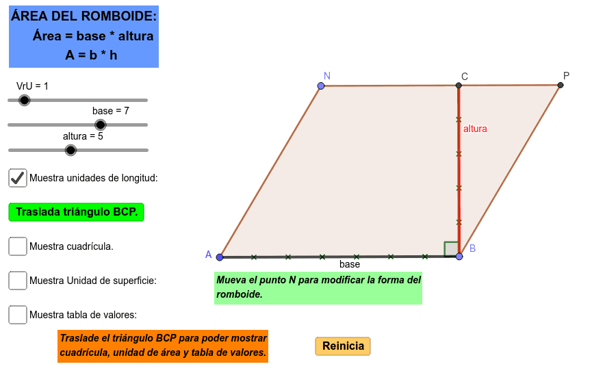 Aplicativo para analizar el área de un romboide y su fórmula matemática