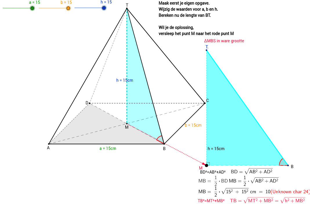 Piramide lengte zijde berekenen met Pythagoras – GeoGebra Piramide Lengte Zijde Berekenen Met Pythagoras – Geogebra