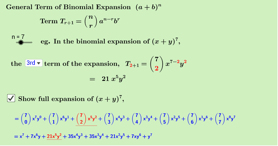 General Term Of Binomial Expansion Geogebra