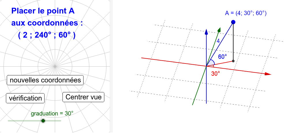 coordonnées polaires (ou sphériques) GeoGebra