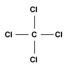 Fórmula desarrollada del tetracloruro de carbono.