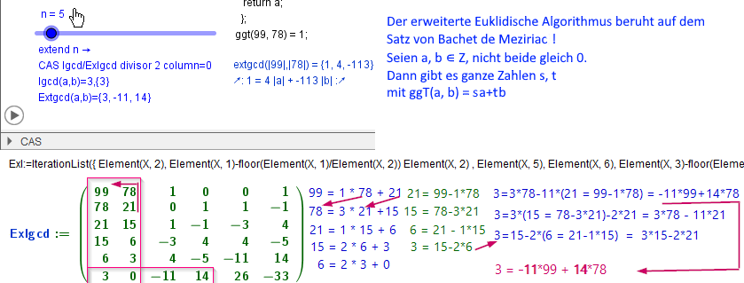 (erweiterter) euklidischer Algorithmus für größten gemeinsamen Teilers zweier Zahlen