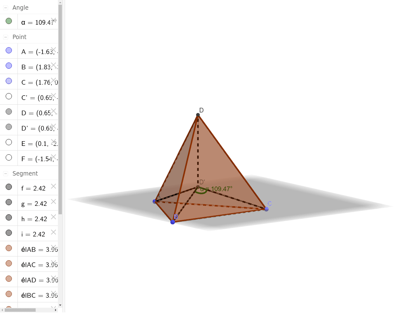 tetraéder és középpontja – GeoGebra