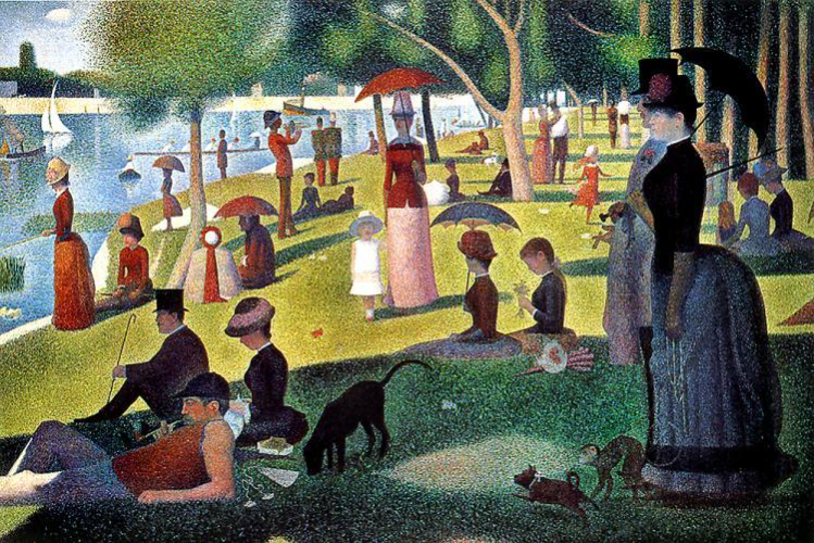 TARDE DE DOMINGO NA ILHA DE GRAND JATTE -Georges Seurat(1859-1891) - artista francês -Técnica: Pontilhismo