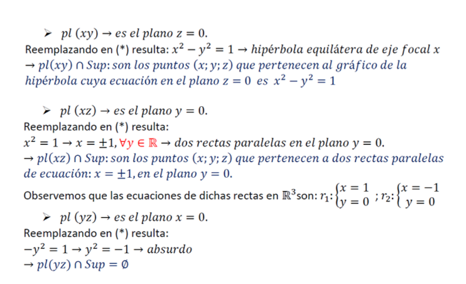 Trazas (intersección entre los planos coordenados y la superficie)