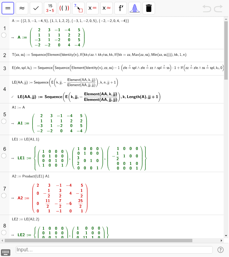 Elementarmatrizen für Gaußalgorithmus – GeoGebra